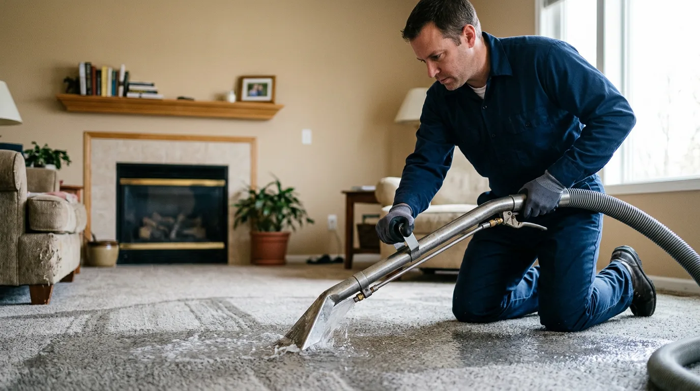 Water damage restoration technician working near Santa Fe, TX
